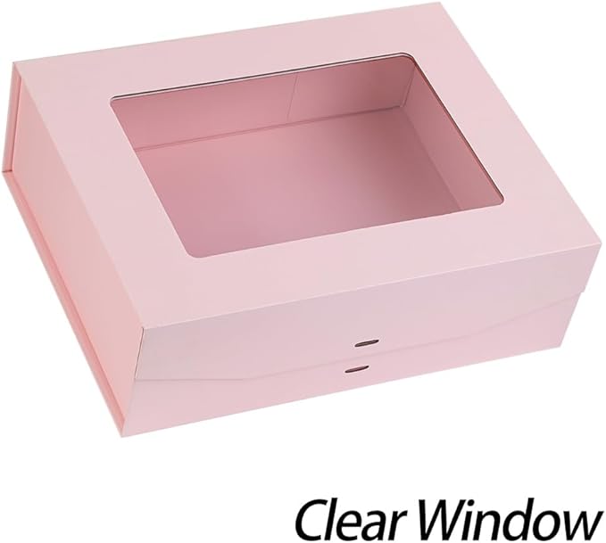 Pink Extra Large Gift Box for Presents with Ribbon 16.5x13x5.3 Inches Clear Gift Box with Window Magnetic Closure Gift Boxes with Lids