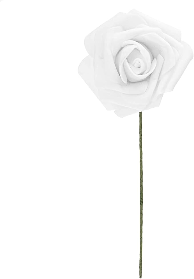 Bright Creations Bright White Roses Artificial Rose Flowers for Wedding Bouquet & Bridal Shower DIY Party Decor - 3 Inch Head, 9 Inch Stem, 60 Pack