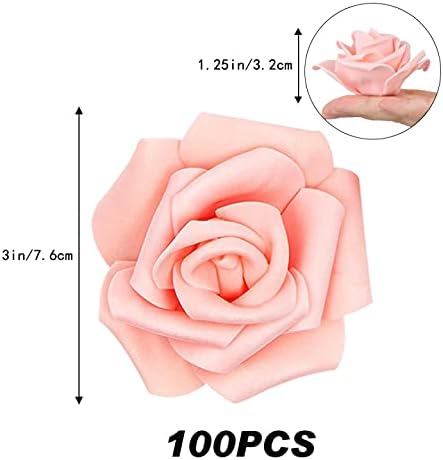 IPOPU 100 Pcs Artificial Rose Flower Heads Real Looking Blush Peach Foam Fake Roses Bulk for DIY Wedding Baby Shower Centerpieces Arrangements Party Tables Home Decorations (Peach, Stemless)