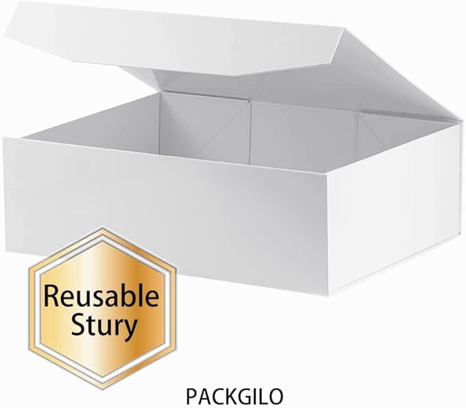 White Extra Large Gift Box with Lid 4 Pcs 16.5 x 13 x 5.3 Inches, Gift Box large White Gift Boxes for Presents Clothes Robe Wedding Dress Sweater,Reusable Foldable Bridesmaid Proposal Box（Glossy）