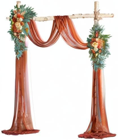ponatia Artificial Wedding Arch Flowers Kit(Pack of 3) with 26Ft Shiny Wedding Arch Draping Fabric, Arch Flowers for Wedding Ceremony and Reception Backdrop Wedding Decoration (Burnt Orange)