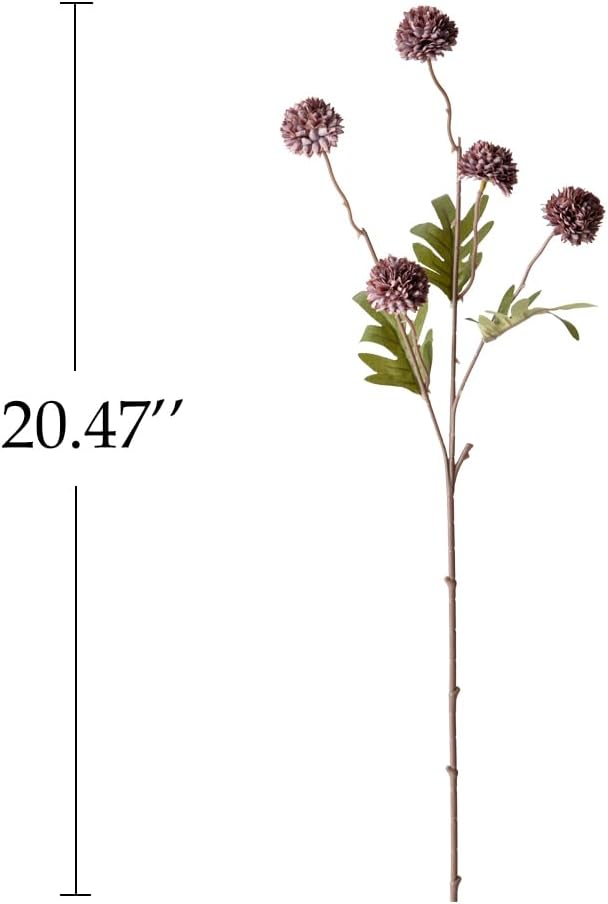 Artificial Kiku Flower - 5 Pcs Fake Pompon Mums Silk Small Chrysanthemum Faux Ball Fall Flower Stem Decor for Autumn Wedding Filler DIY Bouquet Centerpieces Arrangements Shower (Grey Purple)