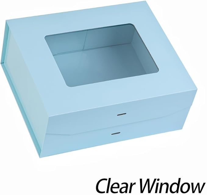 5 Pcs Blue Gift Box for Presents with Ribbon 13.2x11x5.3 Inches Clear Gift Box with Window Magnetic Closure Gift Boxes with Lids