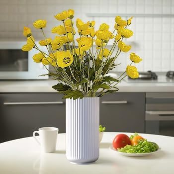 ATFL Yellow Poppy Flowers Artificial for Wedding Decorations,12 Pcs Fake Faux Silk Poppies Bulk for Home Decor Table Centerpieces Floral Arrangement(23.5‘’, Yellow)
