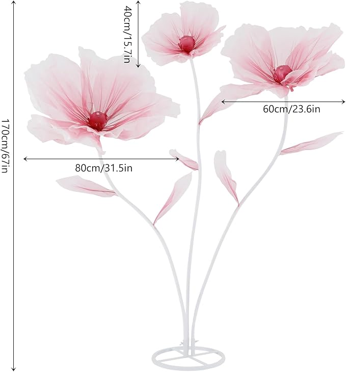67inch Large Paper Artificial Flowers, Crepe Paper Pink Giant Paper Flowers, 3D Floral Decor for Garden, Photography Props, Wedding, Art Gallery(Pink)