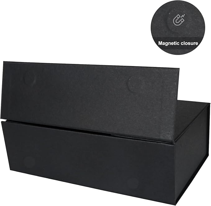 Black Gift Box With Magnetic Closure Lid 10" X 6" X 3" for Presents, Luxury Packaging, Bridesmaid Gifts, Birthdays, Christmas - Cute Magnetic Box