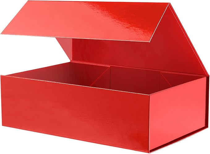 Christmas Large Gift Box with Lid 13.5x9x4.1 Inches, Red Bridesmaid Proposal Gift Box with Magnetic Closure for All Occasion (Glossy Red)