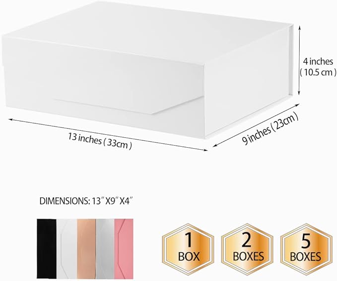 2Pcs 13x9x4 Inches White Gift Boxes with Lids for Presents Magnetic gift box White Large Gift Box for Bridesmaid Proposal，Groomsman (Glossy White)
