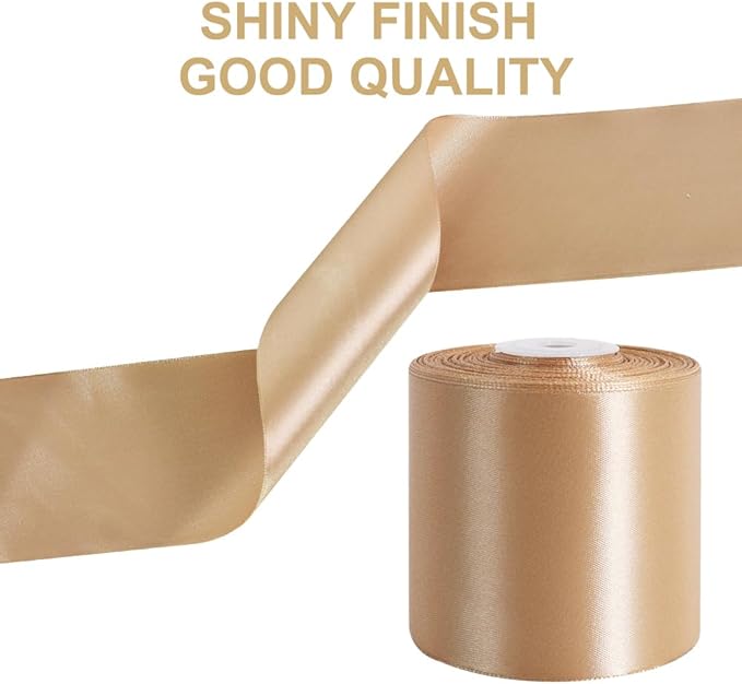TONIFUL Champaign Gold Satin Ribbon 3 Inch X 25yds Solid Silk Ribbons for Gift Wrapping, Craft, Floral Bouquets, Valentine's Day Christmas Gift Wrapping, Party Wedding Decoration
