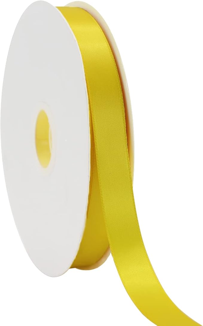 Yellow Double Faced Satin Ribbon 7/8 Inch - 100 Yards Continuous Soft Gift Wrapping Package Ribbon for Invitations, Flower Bouquets, Weddings, Bows, Hair Decoration, Valentine's Day, and Mother's Day