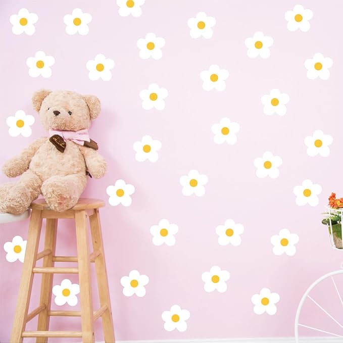 Daisy Flowers Wall Stickers – 180 Pcs Peel & Stick Removable Waterproof Vinyl Floral Wall Art Decals for Bedroom, Nursery & Living Room | A Simple Peel Creates a Breezy Spring Retreat (White)