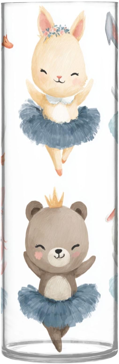 Flower Vase Clear Plastic Cylinder Vases Decor for Centerpieces Home Storage Office Weddings Cartoon Ballet Animals Duck Rabbit Sheep 11.8 x 3.9 in