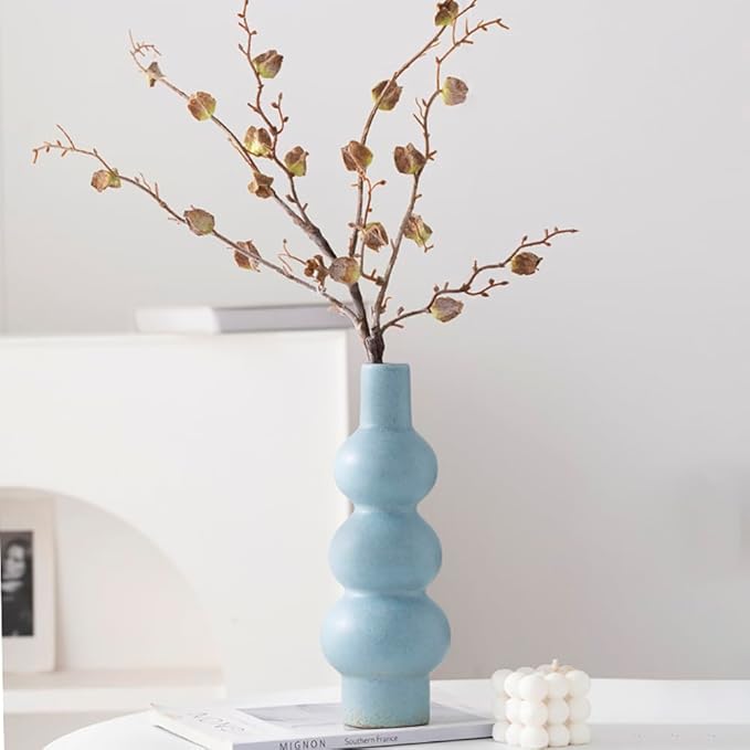 Blue Gradient Ceramic Vase - 3 Tier Gourd Shaped Modern Home Decor, Vase Minimalist Style Suitable for Modern Table & Shelf Home Decor/Living Room/Entryway/Shelf Display (Multi-Tier Design)