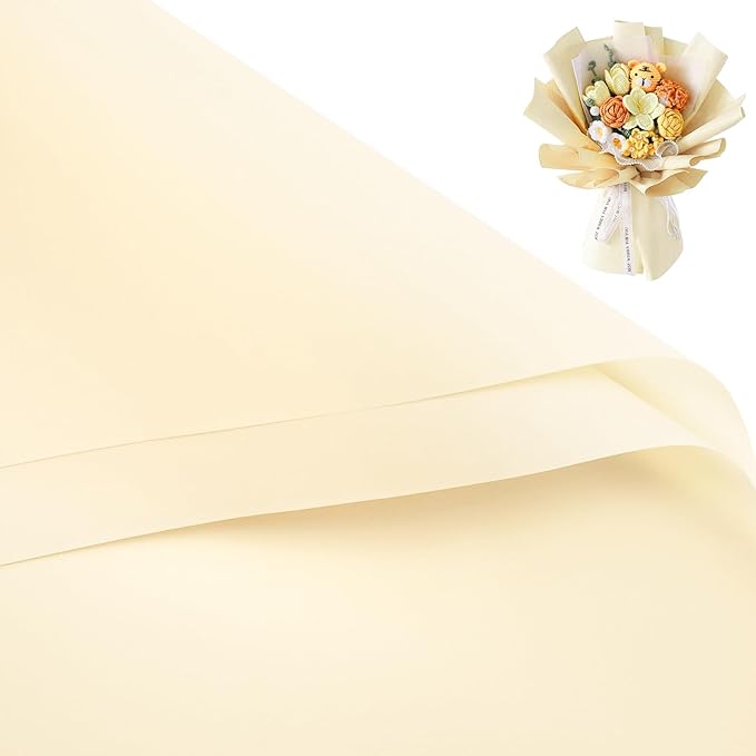 WRAPAHOLIC 20 Sheets Flower Wrapping Paper - 22.4 x 22.4 inch Pure Cream Yellow Color Water-Resistant Floral Bouquet Wrapping Paper, Florist Supplies Packaging for Fall Wedding Birthday Gift DIY