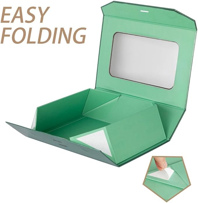 3 Pcs Extra Large Green Gift Box for Presents with Ribbon 19x16x6 Inches Clear Gift Box with Window Magnetic Closure Gift Boxes with Lids