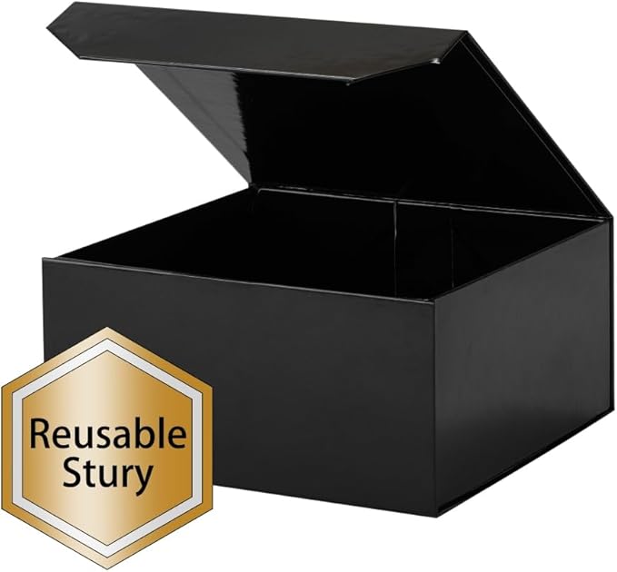 6 Pcs Small Black Gift Box 8x8x4 Inch Magnetic Gift Box Small Magnetic Box with Crinkle Paper Black Small Gift Box with Shredded Paper Luxury Gift Boxes with Lids for Presents