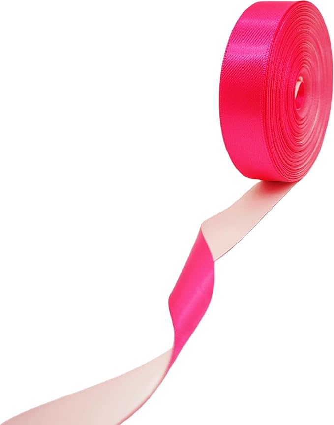 Ribbon 1 Inch, Hot Pink & Sand Beige Two-Tone Double Faced Satin Ribbon for Gift Wrapping, Flower Bouquet, Bow, Hair, Wedding, DIY Crafts, Holiday Party Decorations, 30 Yards Total