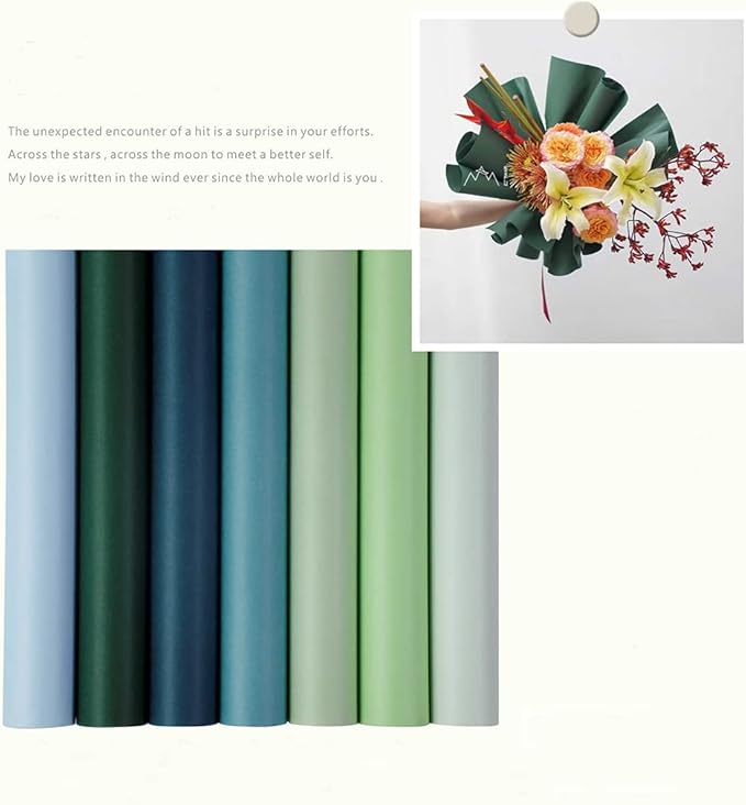 FWSA WRAPS Korean Flower Wrapping Paper Roll Green Matte Bouquet Wrap Florist Paper, 105G Thicken waterproof DIY Art Packaging Kraft Paper 23.23 x 288 inches (Color 11 (Matcha Green))