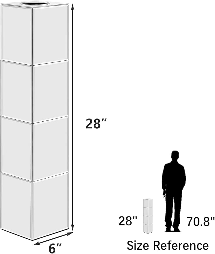 Tall Floor Vase, 28 inch Mirrored Vases for Floor Home Decorative Large Cube Vase Silver for Dried Flower Modern Glass Vases for Living Room