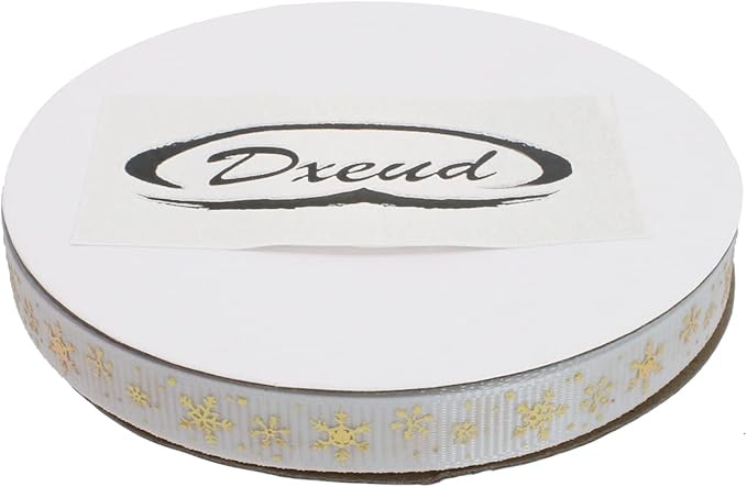 Gold Printing Snowflake Grosgrain Ribbon 25 Yard Each Roll 100% Polyester Woven Edge (3/8", White)