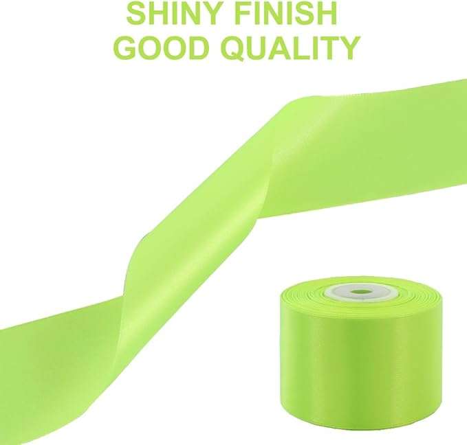 TONIFUL 2 in x 25 Yds Wide Fluorescent Apple Green Satin Ribbon Solid Fabric Ribbons Roll for Crafts Chair Sash Valentine's Day Gift Wrapping Invitation Cards Floral Bows Sewing Party Wedding