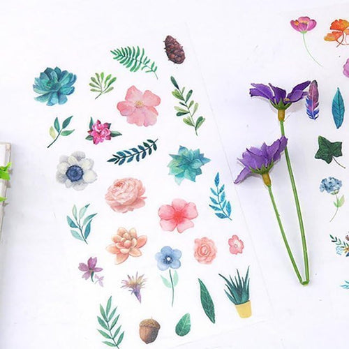 12sheets Watercolor Flower Stickers for Scrapbooking, Fresh Floral Summer Sticker Scrapbooking White Floral Plant Design, Small Decorative Stickers for DIY,Diary Decoration,Books Summer's GIF