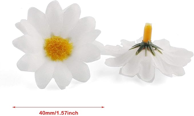 E-outstanding Silk Daisy Flower Head 100PCS 1.5Inch White Artificial Gerbera Fake Flowers Heads for Wedding Party,Home Decoration and DIY Craft
