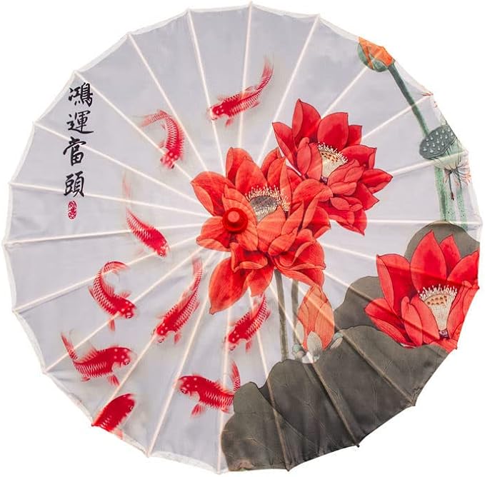 Parasol Chinese Style Classical Oil Paper Umbrella Rainproof Umbrella, Parasol Pendent Floral Mulitcolor Paper and Bamboo Painted Paper Parasol