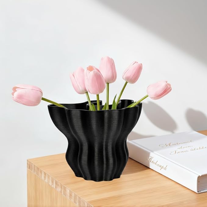 Contemporary Black Ceramic Vase, Abstract Irregular Shape Sculptural Accent for Home Decor, Modern Artistic Centerpiece for Coffee Table or Bookshelf