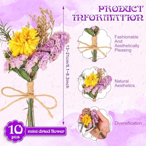 10 Pack Pro Size Dried Flower Bouquets Various Natural Dried Flower Combinations with Stem Dried Embossing Flower Dry Floral Arrangement for Vase, Carfts, DIY, Wedding, Home Decor (Pro)