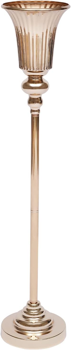 Trumpet Flower Stand, Versatile 10 Pcs Metal Wedding Vase with Counterweight Base Good Stability Light Compact and Easy Carry Electroplating Process Vintage Metal Trumpet Vase for Cafes Bars Hotels