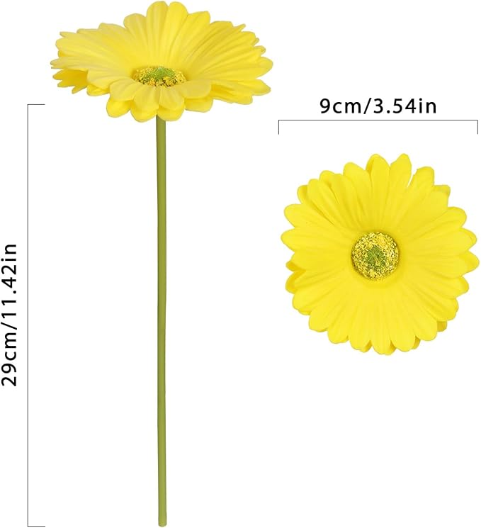 IPOPU Daisy Flowers Artificial,20PCS Yellow Gerbera Daisy Artificial Flowers Fake Daisies for Wedding Party Office Home Decorations(Yellow)