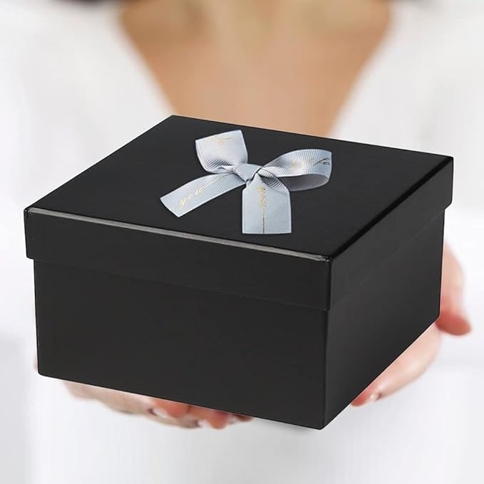 Briful Square Gift Boxes with Lids Set of 4 Black Gift Box Assorted Sizes Nesting Gift Boxes for Presents Birthday Bridesmaid Wedding Valentines Christmas Party Favor Boxes