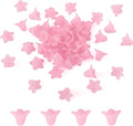 Crafans 50Pcs Frosted Acrylic Flower Beads Pink Floral Pendants Trumpet Flower Bead Caps Loose End Spacer Beads for Jewelry Making Supplies 17.5x12x1.5mm