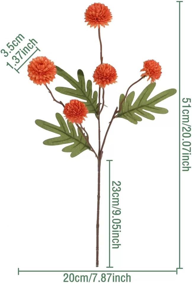 Artificial Flowers for Vases 20.5 Inch 10 Stems，Silk Dried Fake Mums Bouquet Indoor Faux Floral Arrangements for Decoration (Orange)