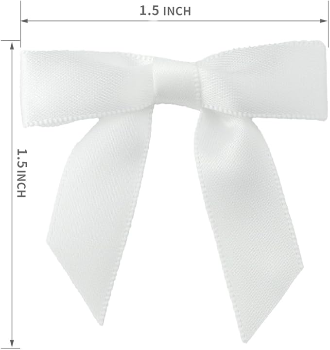 7Rainbows 50pcs Boutique 1.5" White Satin Ribbon Mini Bows for Craft Sewing Scrapbooking Wedding and Gift Wrapping