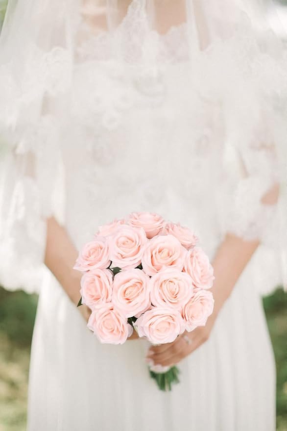Artificial Rose Flower Blush Flowers Pink Roses Silk Flowers 12 pcs with Long Stem Silk Roses Bouquet for Wedding Bridal Shower Party Home Decoration
