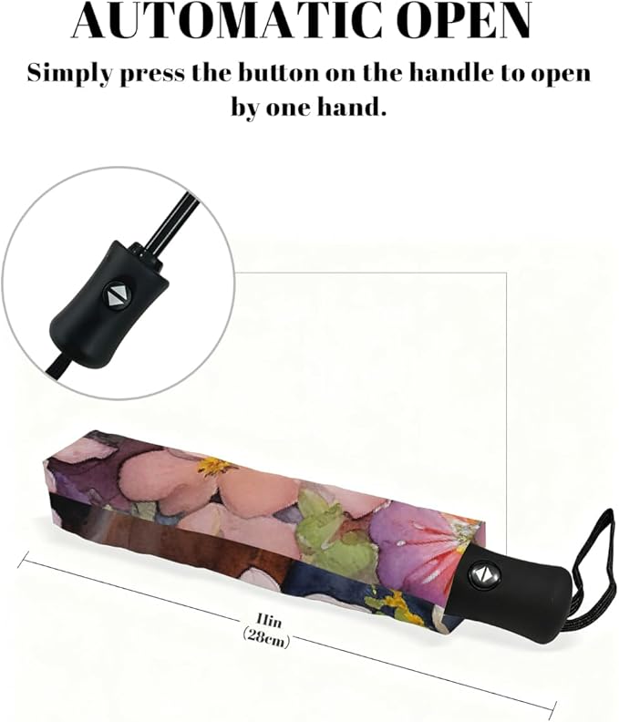 Watercolor Cows Flower Print Folding Umbrella Windproof Compact Lightweight Travel Umbrella with 8 Reinforced Ribs, Portable UV Sun & Rain Protection for Men & Women