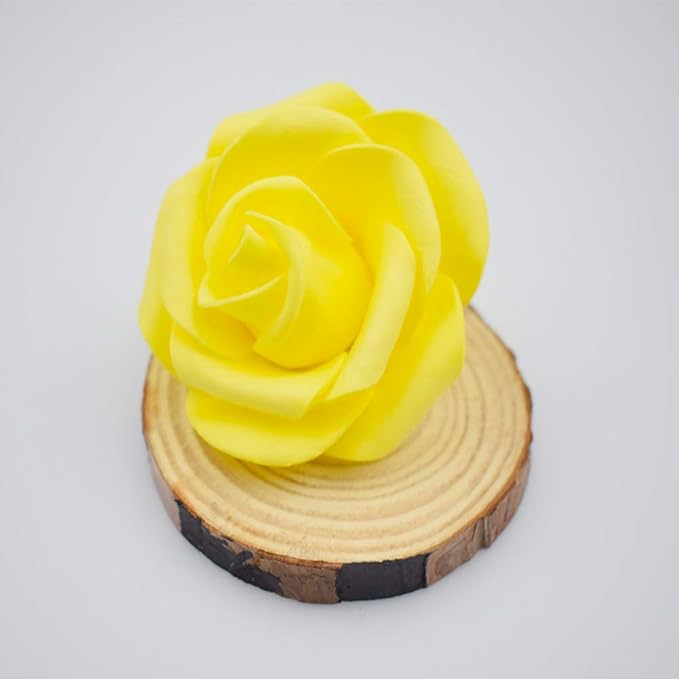 Artificial Rose Flower Heads, 100pcs Yellow Roses Artificial Flower Foam Rose for DIY Wedding Bouquets Centerpieces Arrangements Party Baby Shower Home Decor (Stemless, Yellow)