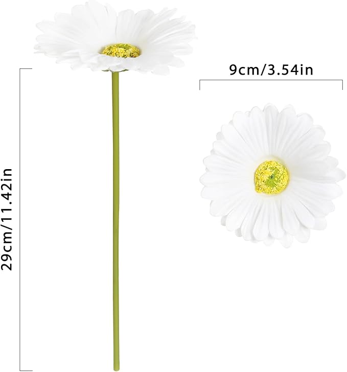 IPOPU Gerbera Daisy Artificial Flowers,20PCS White Daisy Artificial Flowers Fake Daisies for Wedding Party Office Home Decorations(White)
