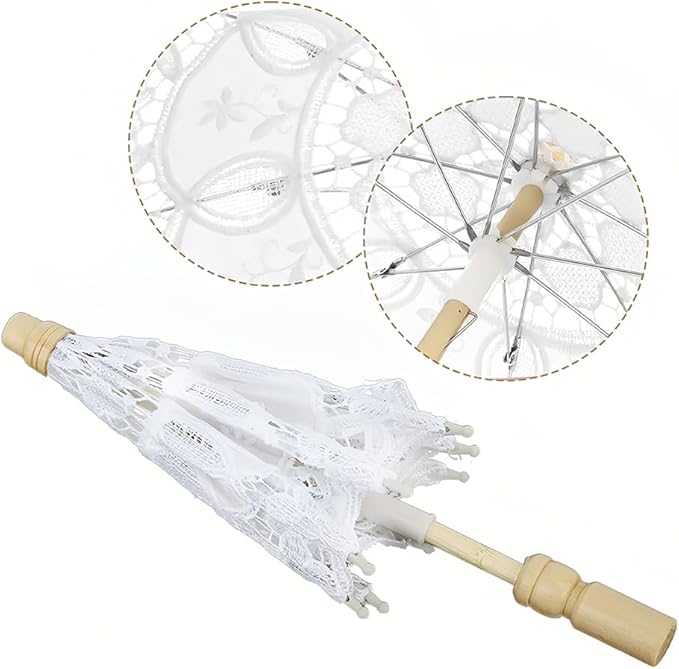 Joyzan Wedding Lace Parasol, Vintage Bride Umbrella Small Embroidery Flower White Decoration Mini Decorative Chinese Tiny Gift Lady Costume Party Romantic Photography Photo Prop Cosplay Decor 10inch
