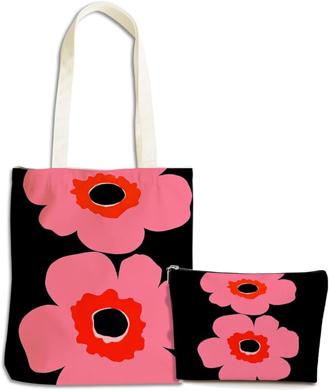 Flower Plant Lover Gifts for Women Canvas Tote Bag with Makeup Bag Cosmetic Bags Grocery Bags for Shopping Christmas