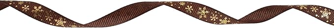 Gold Printing Snowflake Grosgrain Ribbon 25 Yard Each Roll 100% Polyester Woven Edge (3/8", Coffee)