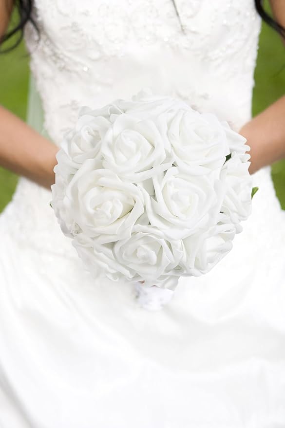White Foam Roses 50PCS Artificial Flowers with Stems 2.95" White Artificial Roses Realistic Fake Roses Flowers for Baby Shower Centerpieces Wedding Bouquets Home Table Decor