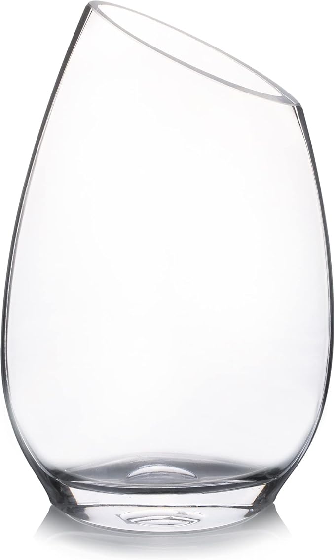Enova Floral Unique Angled Rim Clear Glass Vase 6.0" W 10.0" H, Decorative Flower Vase for Home Decor Indoor, Wedding Centerpiece Event (1 Piece)