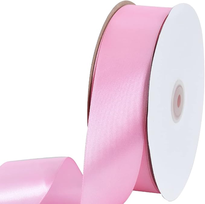 TONIFUL 1-1/2 Inch (40mm) x 100 Yards Baby Pink Wide Satin Ribbon Solid Fabric Ribbon for Gift Wrapping Chair Sash Valentine's Day Wedding Birthday Party Decoration Hair Floral Craft Sewing