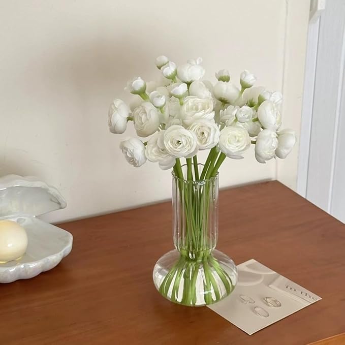 Ranunculus Artificial Flower, 24Pcs Faux Silk Mini Ranunculus Flowers Bulk Fake Wedding Filler Flowers for DIY Bouquet Centerpieces Arrangements Bridal Shower Decorations (Ivory)