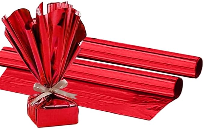 PMU (2 Gift Wrap Mylar Roll Metallic Red 2-sided, 24 Inches X 8.3 Ft Roll 1.4 Mil Highly Reflective Mylar Film, Great for Gifts, Birthdays, Christmas, Baskets, Arts & Crafts