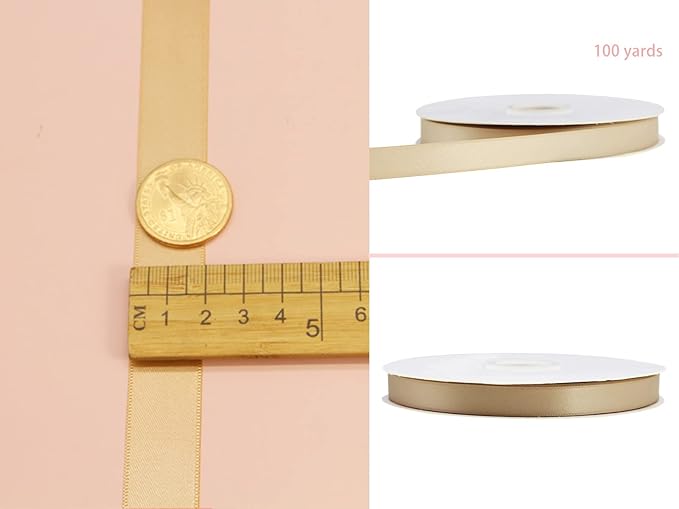 Khaki Double Faced Satin Ribbon 7/8 Inch - 100 Yards - Soft Gift Wrapping Package Ribbon for Invitations, Flower Bouquets, Weddings, Bows, Hair Decoration, Valentine's Day, and Mother's Day