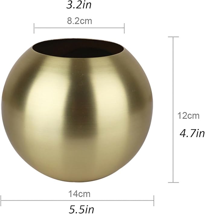 Gold Flower Vase Small Decorative Metal Vases for Table Centerpieces, MIATTCLD Round Gold Plant Pot Home Decor Ideal for Weddings, Parties, Anniversary, Living Room, Restaurants (Pink)